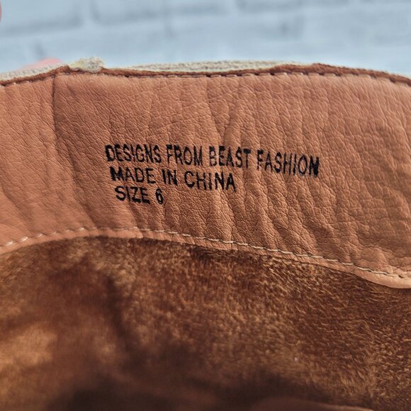 NWOB Beast Fashion Tassel Zipper Faux Suede Tan Heel Booties from Buckle Size 6 - Picture 8 of 8